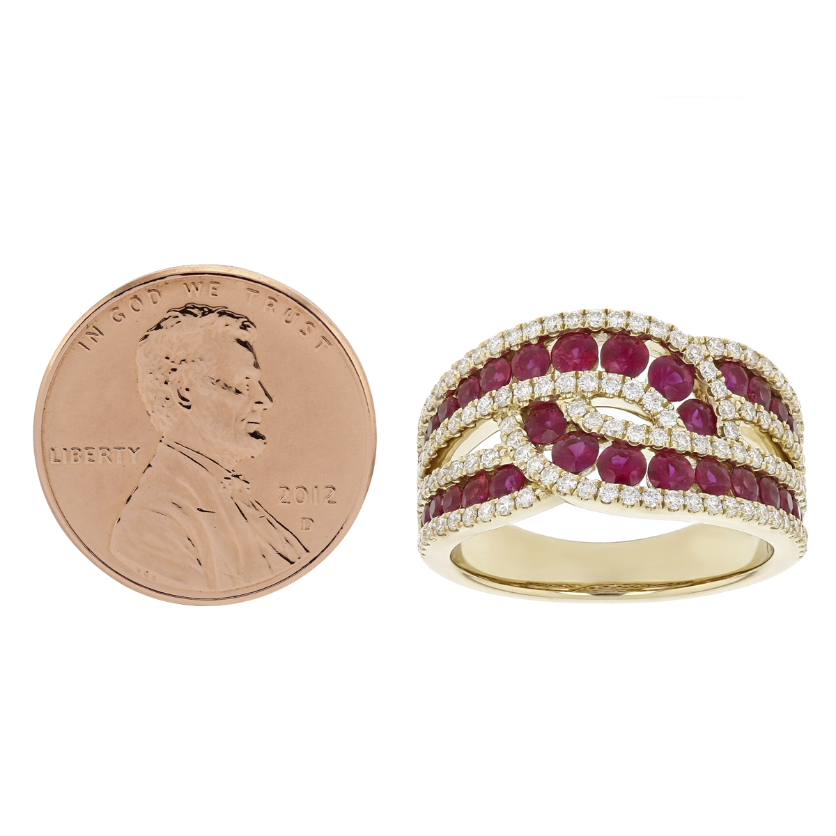 14K Yellow Gold Ruby & Diamond Crossover Twist Ring