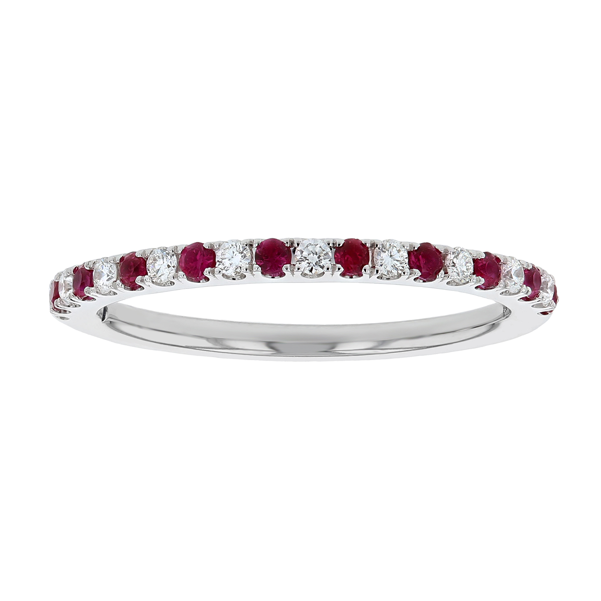 Round Ruby & Diamond Alternating Slim Ring in White Gold
