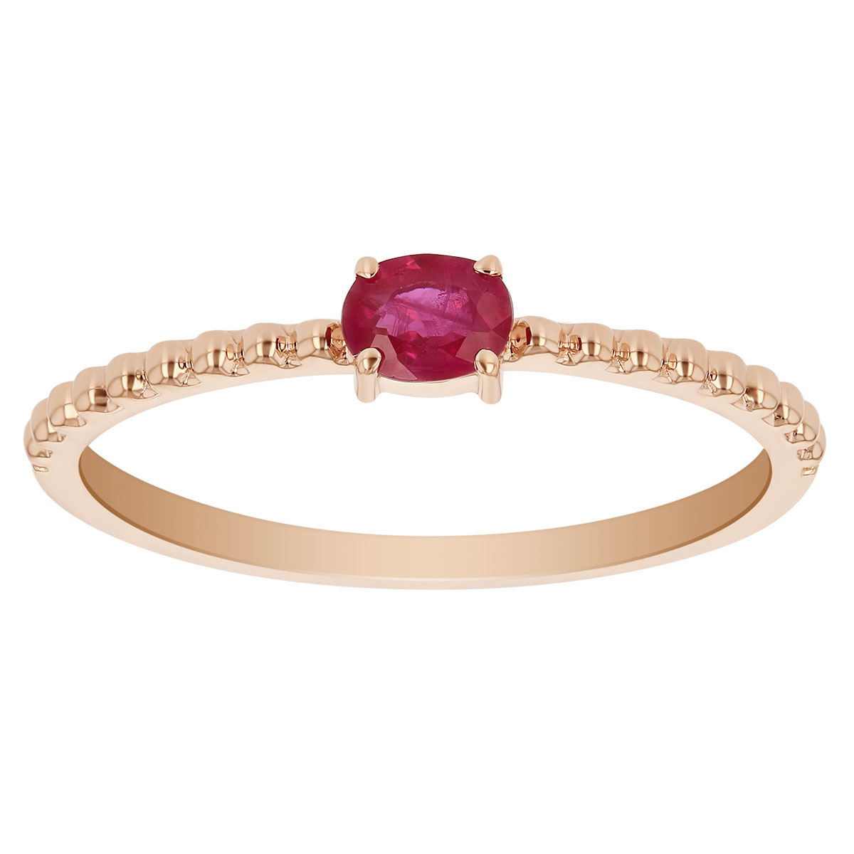 My Story 14K Rose Gold East-West Oval Ruby Ring with Beaded Shank