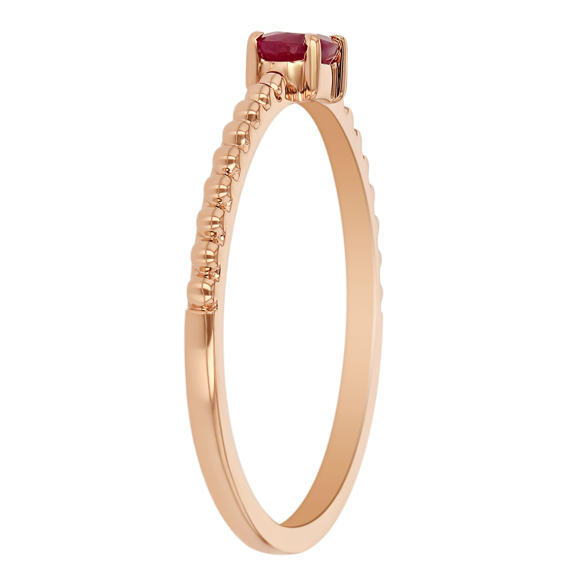 My Story 14K Rose Gold East-West Oval Ruby Ring with Beaded Shank