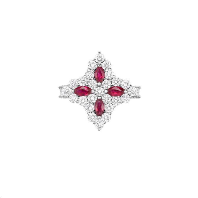 Roberto Coin Princess Flower Ruby & Diamond Ring in White Gold