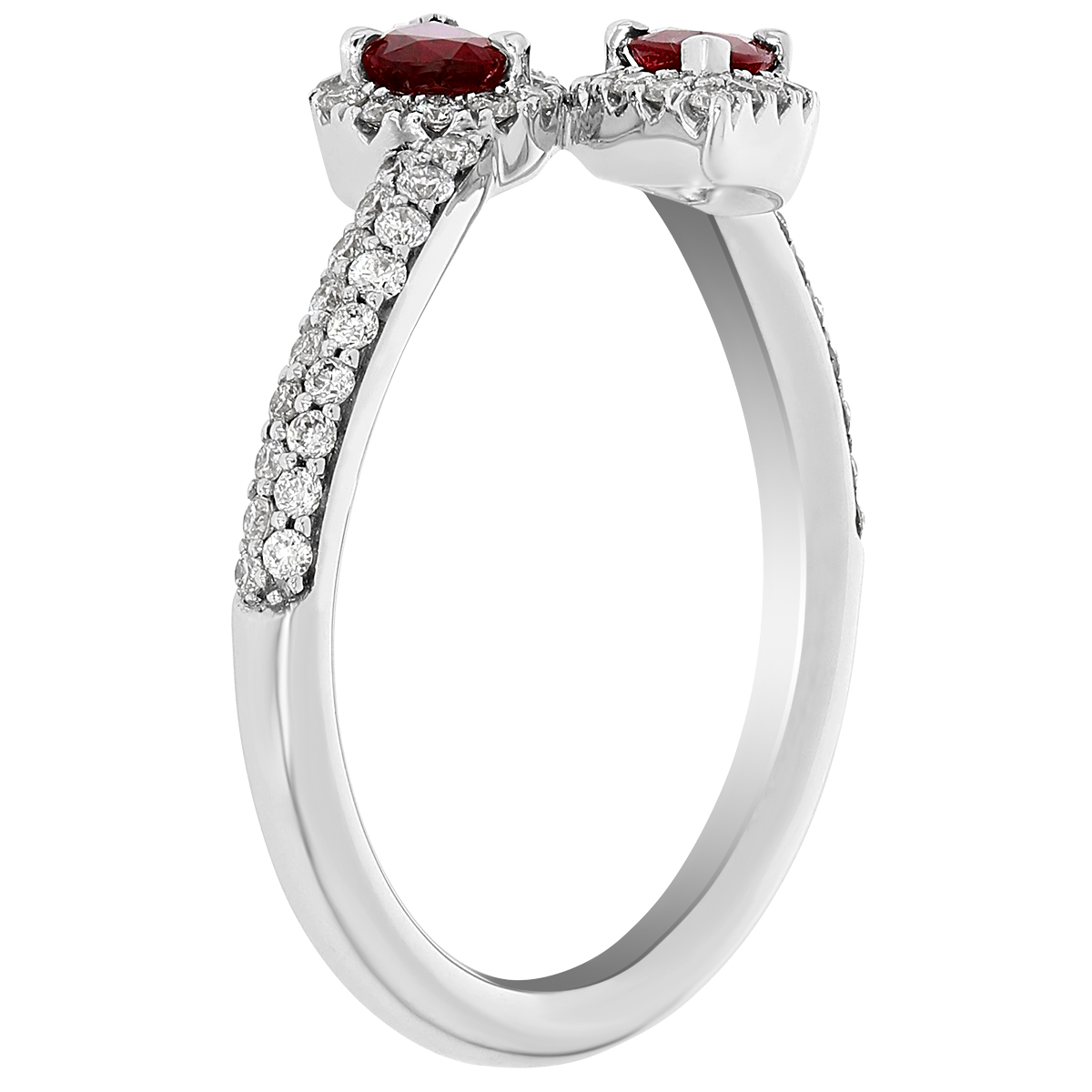 Pear Shaped Ruby & Diamond Halo Bypass Open Ring in White Gold