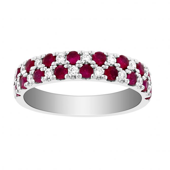 Ruby & Diamond Pavé 2 Row Ring in White Gold