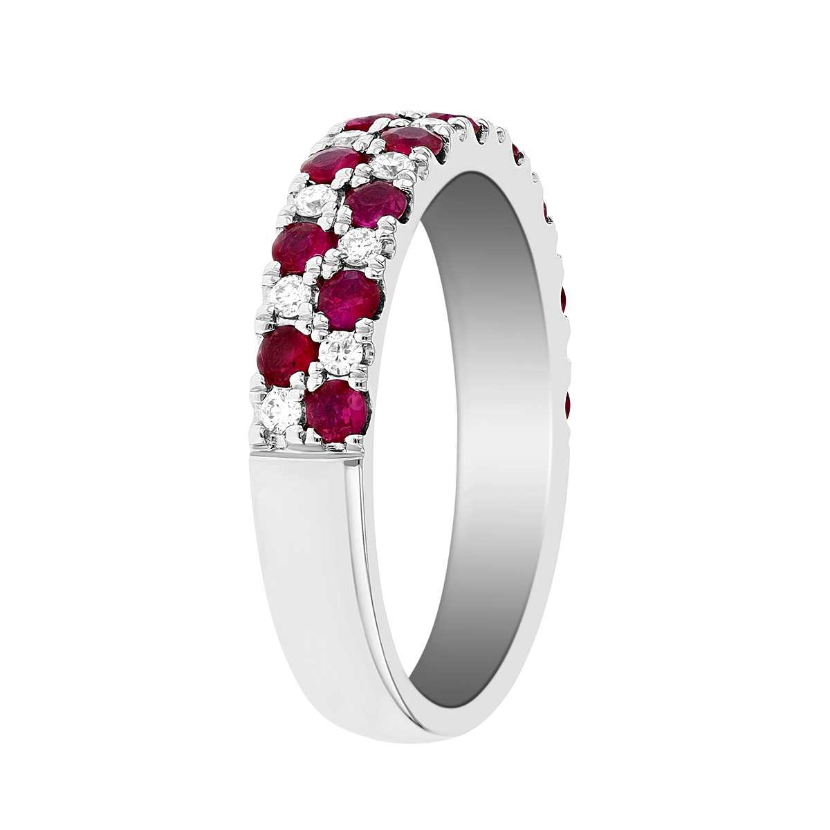 Ruby & Diamond Pavé 2 Row Ring in White Gold