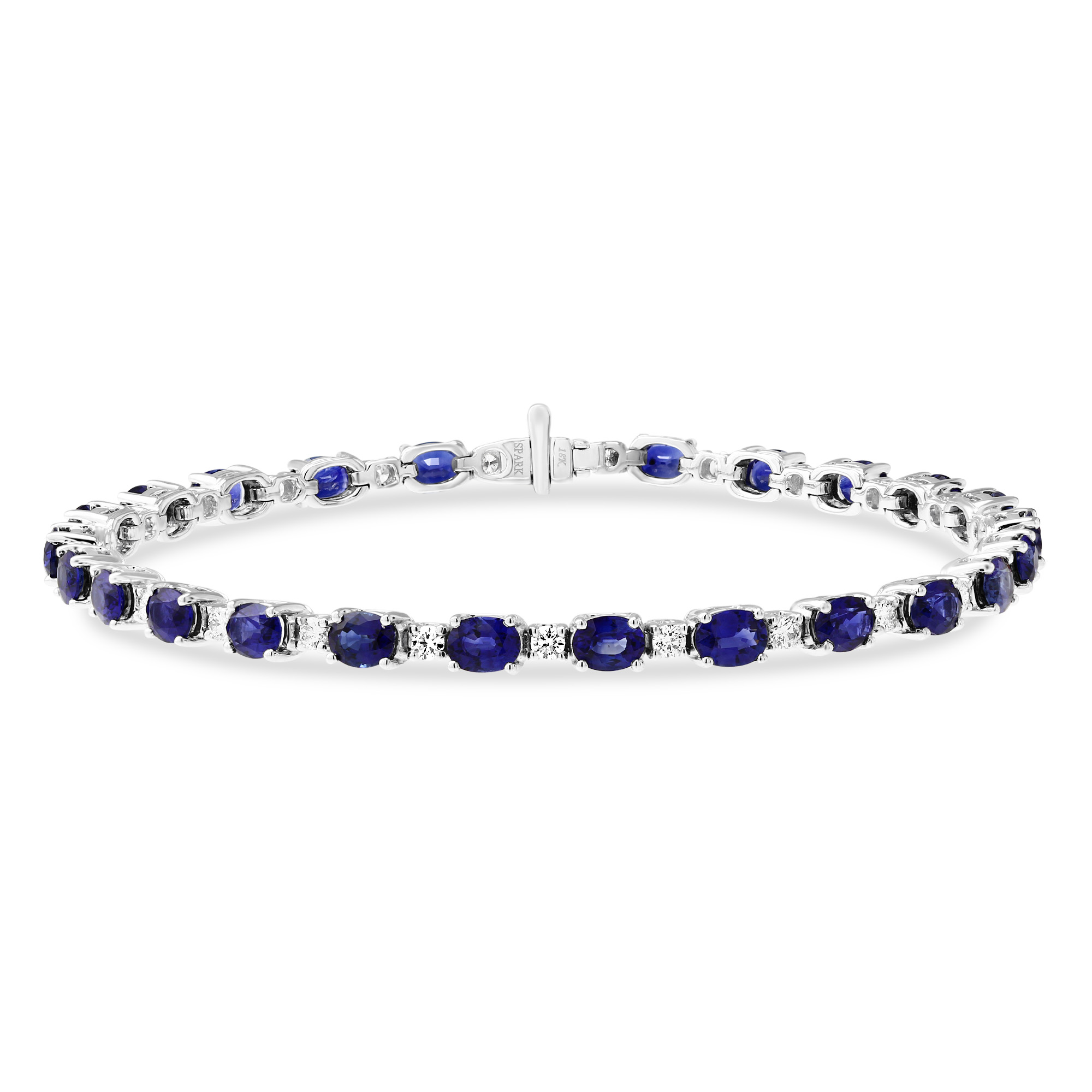Oval Sapphire & Diamond Prong Set Bracelet in White Gold, 7