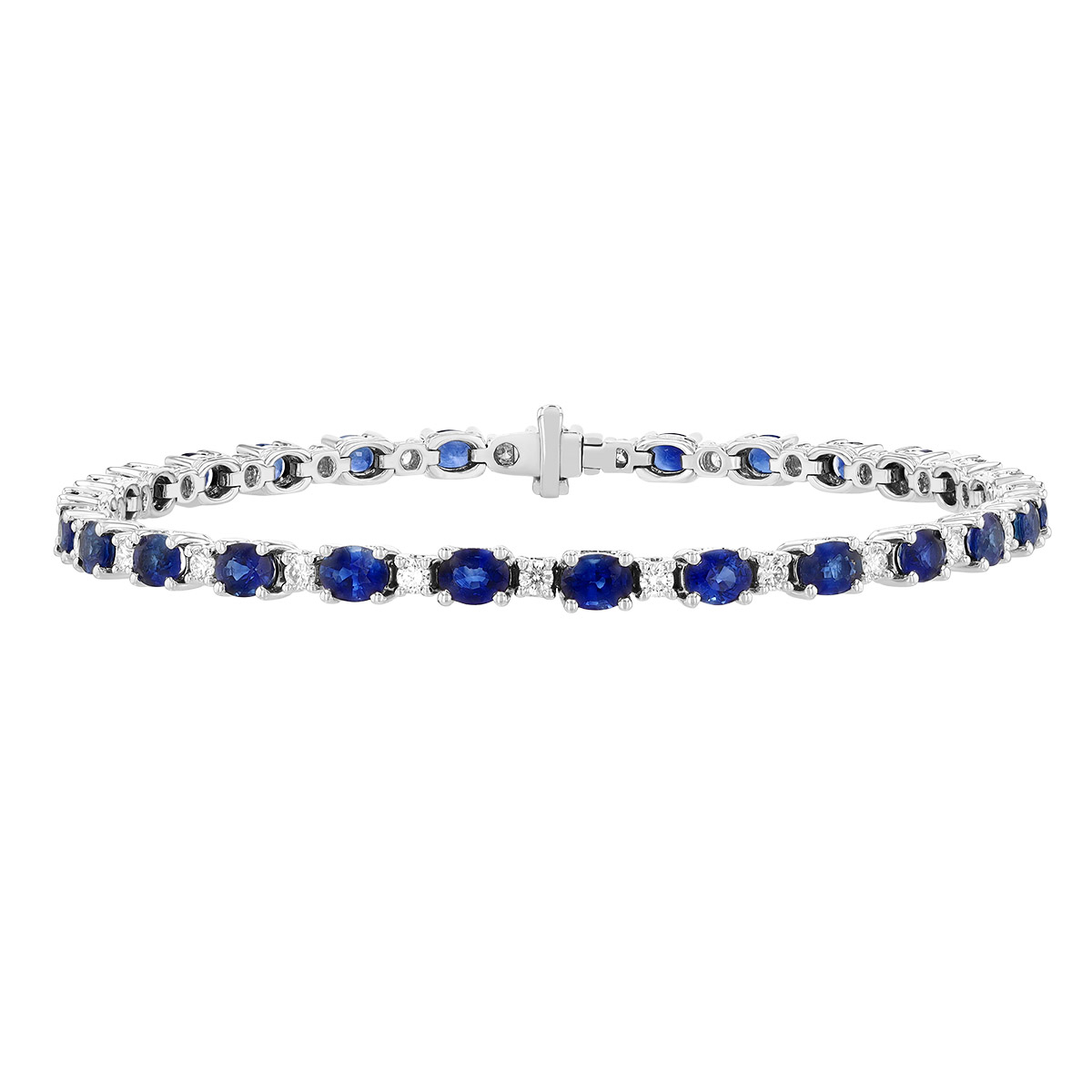 Oval Sapphire & Round Diamond Bracelet in White Gold, 7