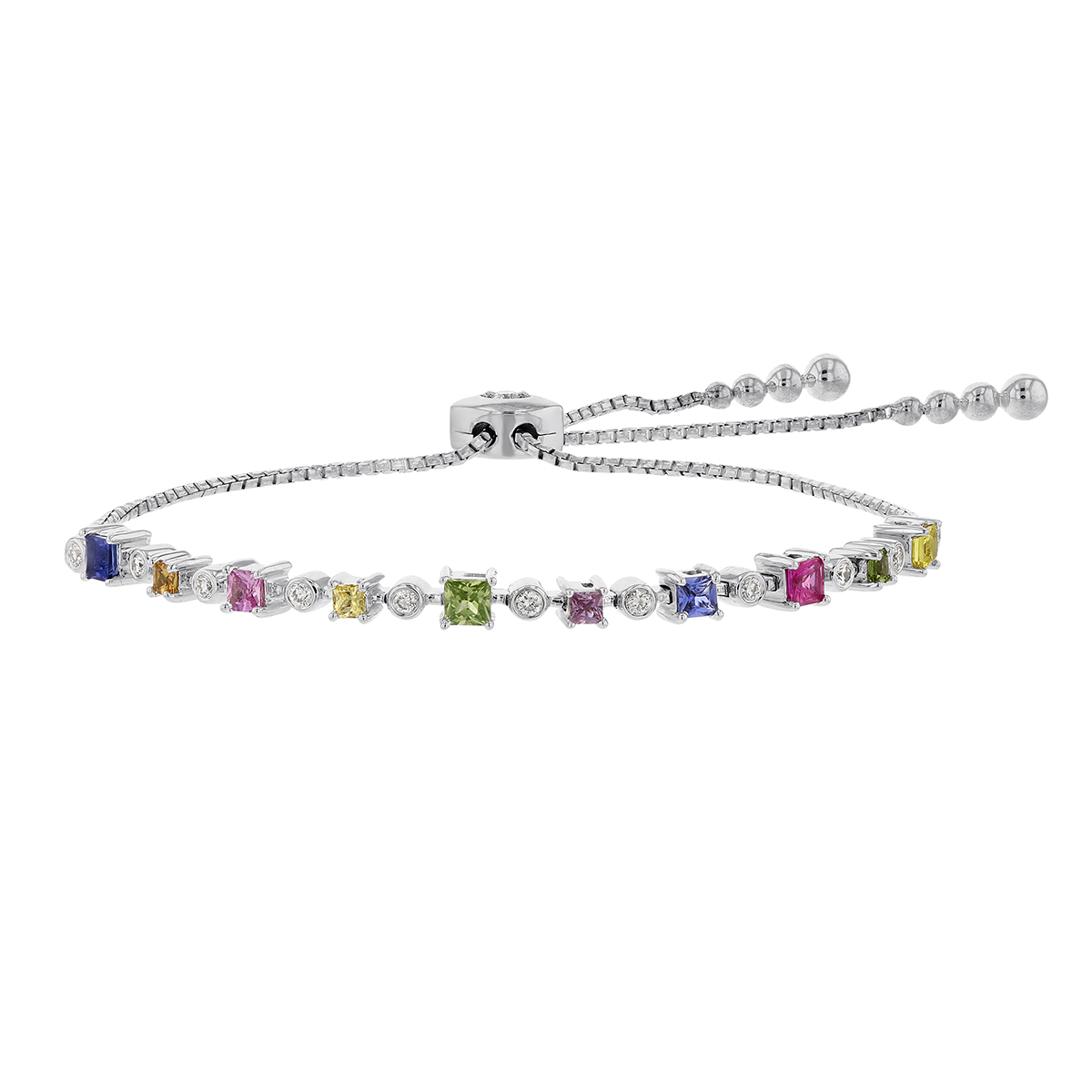 Princess Cut Multicolored Sapphire & Round Diamond Bolo Bracelet in ...