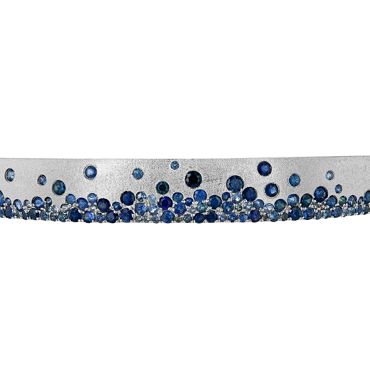 Sapphire Scatter Inlay Bangle Bracelet in Matte White Gold