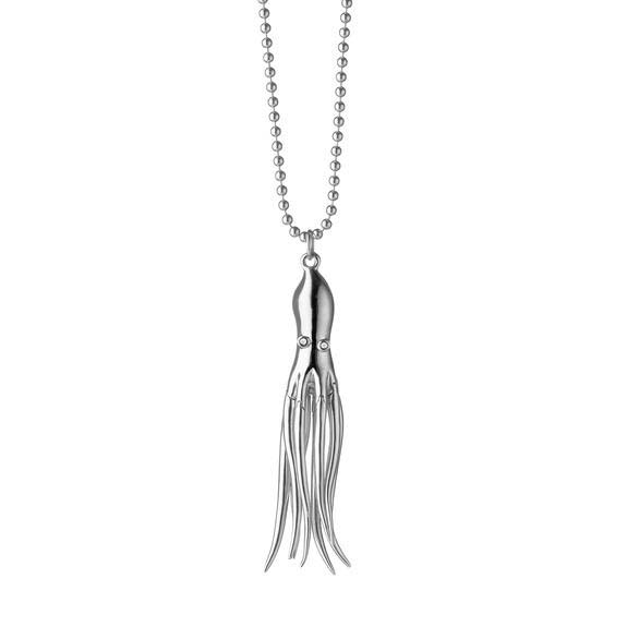 Monica Rich Kosann "Intuition" Octopus Charm Necklace in Sterling Silver with White Sapphire, 30"