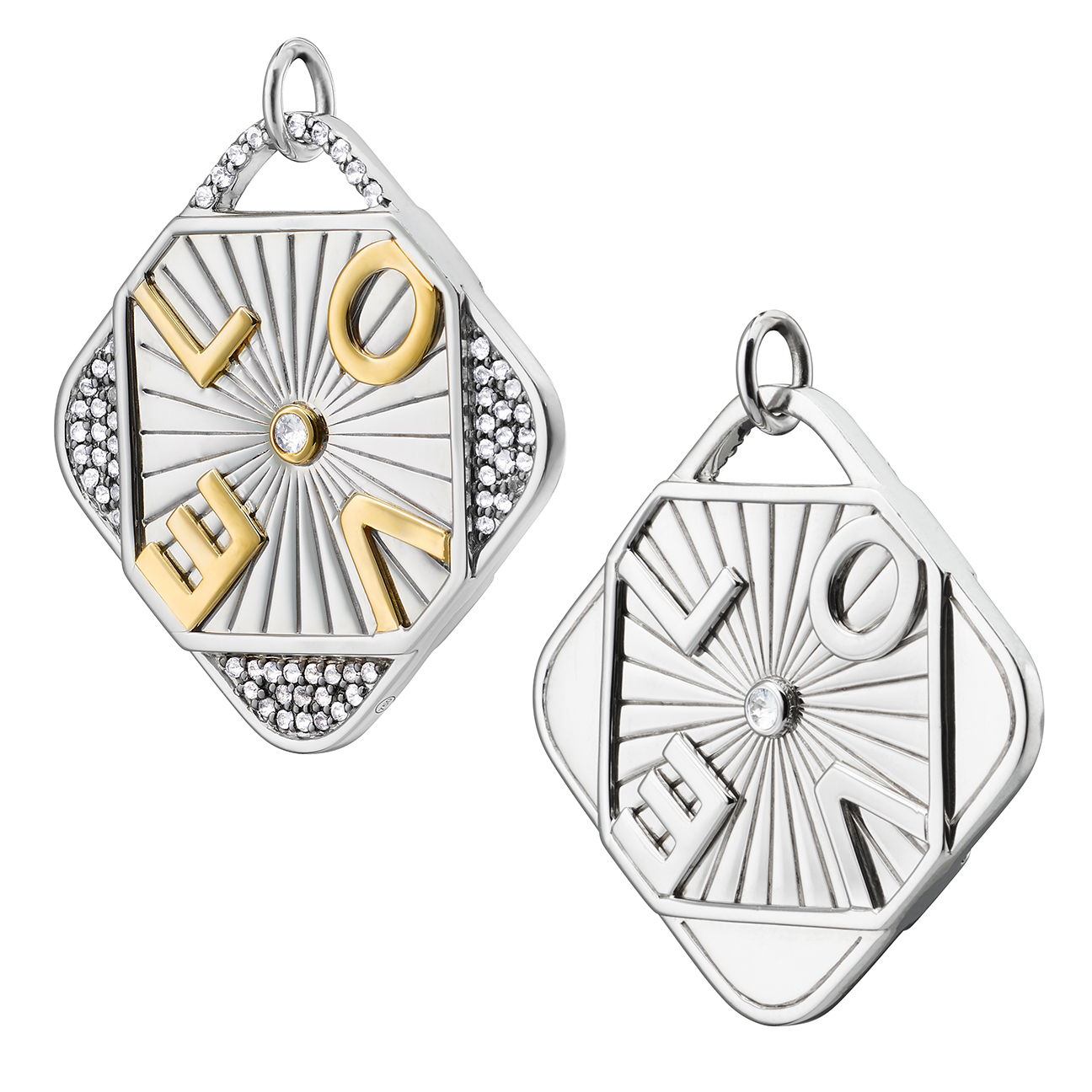 Monica Rich Kosann Love Charm in Sterling Silver & Yellow Gold with White Sapphires