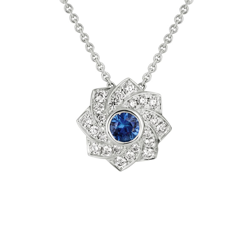 Round Sapphire Diamond Lotus Halo Pendant In White Gold 18 Borsheims - Lotus Flower Pendant White Gold Round Sapphire Diamond Lotus Halo Pendant In White Gold 18 Borsheims - Lotus Flower Pendant White Gold