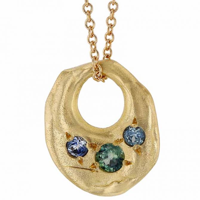 Robin Haley Montana Sapphire Multicolor Open Circle Pendant in Matte Yellow Gold, 18"