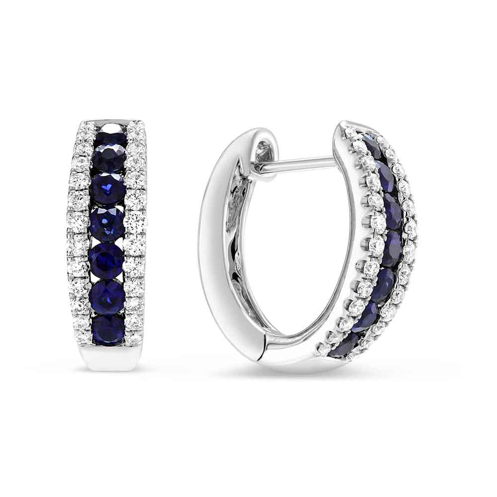 Sapphire & Diamond Huggie Hoop Earrings in White Gold | Borsheims