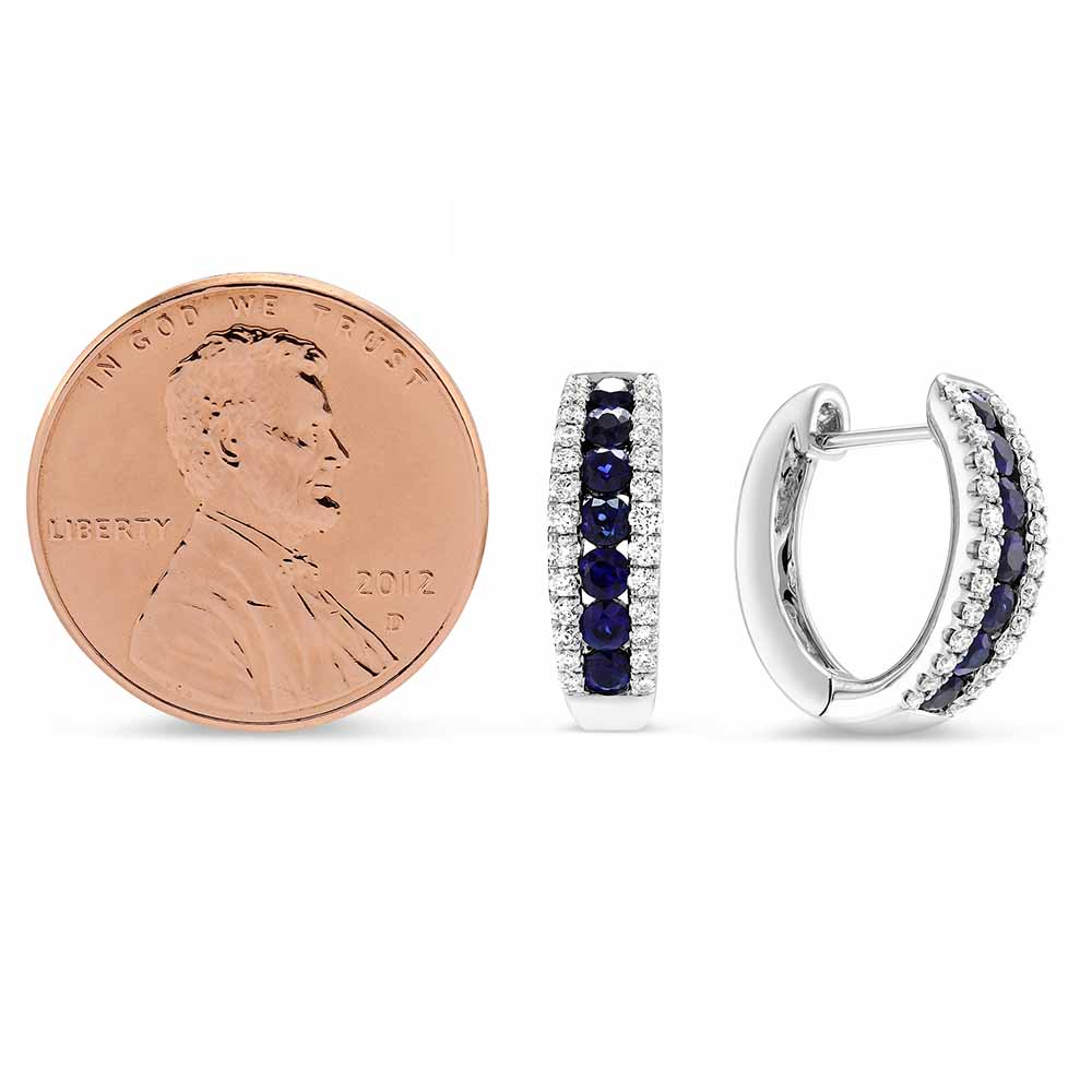 Sapphire & Diamond Huggie Hoop Earrings in White Gold