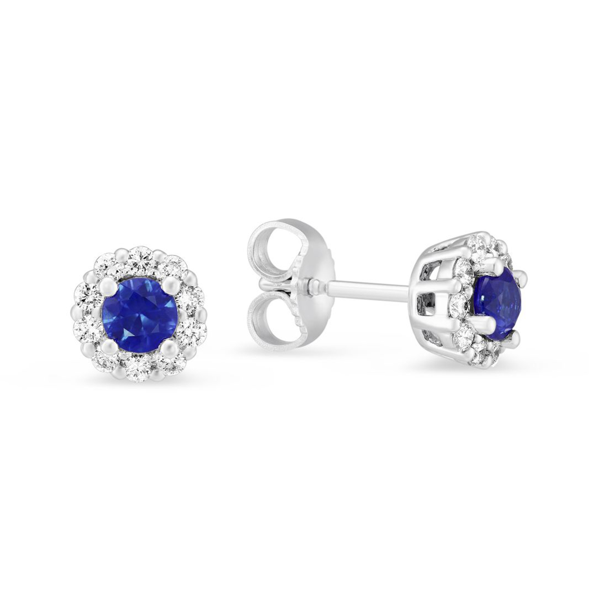 14K White Gold Sapphire & Diamond Cluster Post Earrings