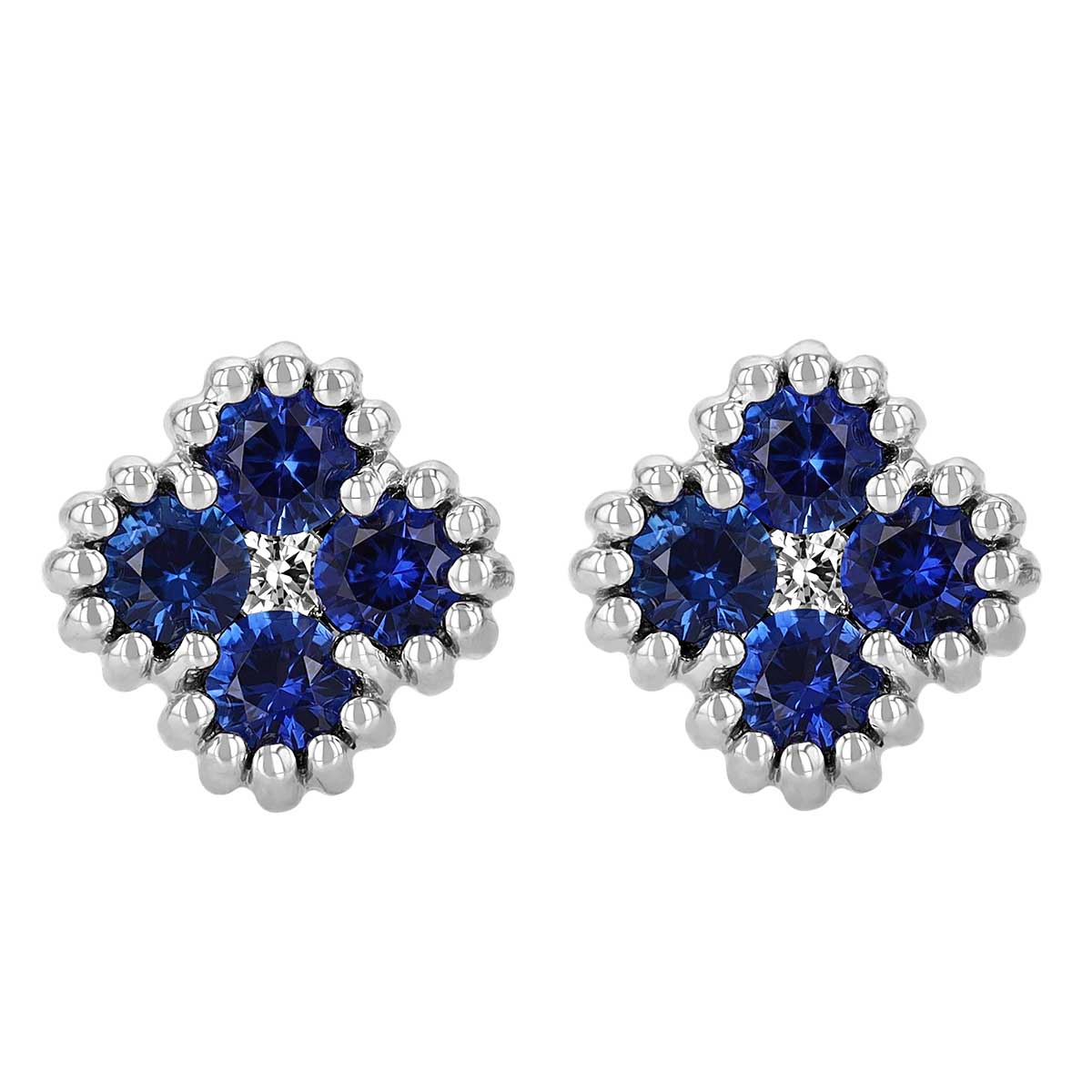 Sapphire & Diamond Clover Stud Earrings in White Gold