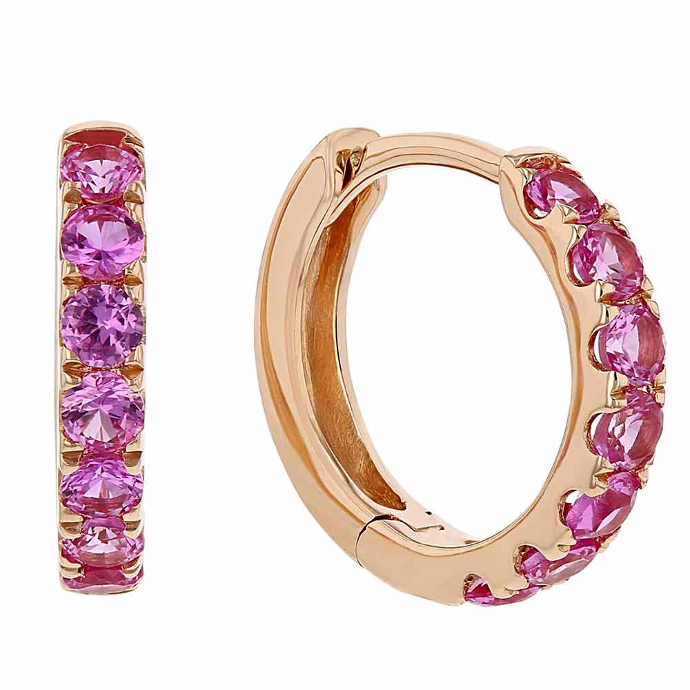 Pink Sapphire Huggie Hoop Earrings in Rose Gold | Borsheims
