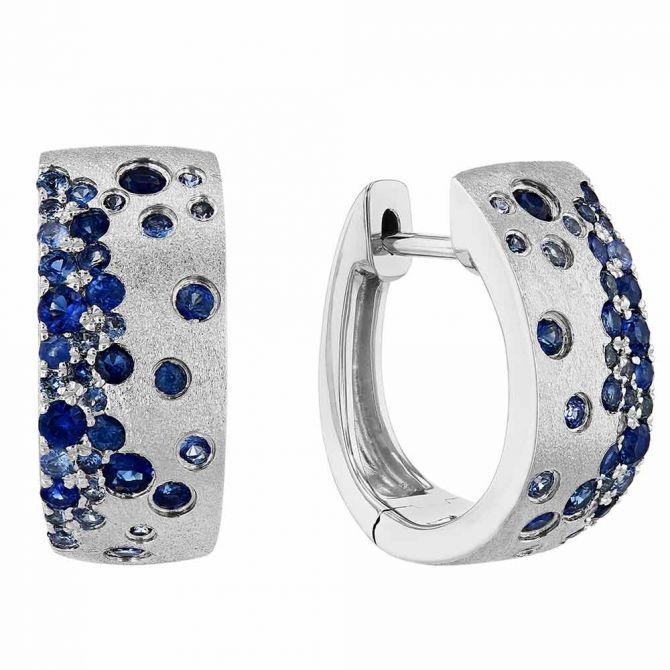 Sapphire Scatter Inlay Huggie Hoop Earrings in Satin White Gold
