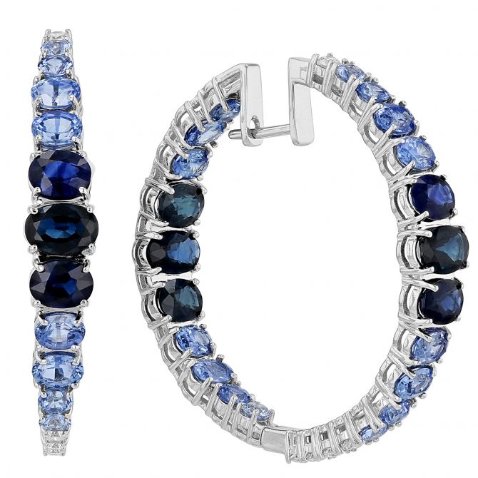 Sapphire Ombre Graduated Inside Out Hoop Earrings in White Gold