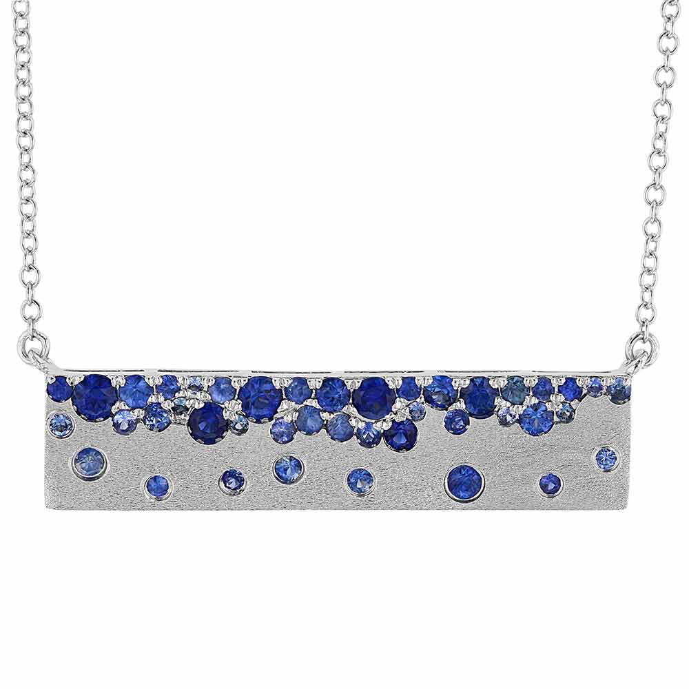 Sapphire Scatter Inlay Bar Necklace in Matte White Gold, 18