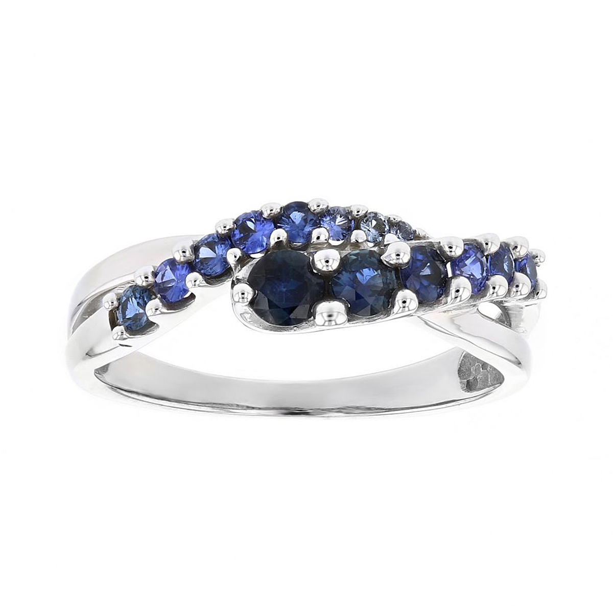 14K White Gold Graduated Sapphire Twist Ring
