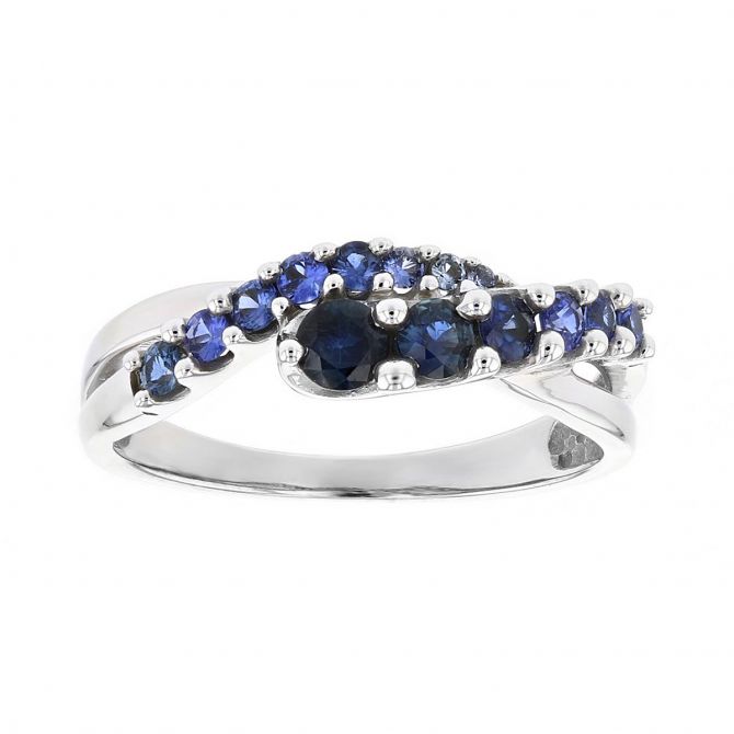 14K White Gold Graduated Sapphire Twist Ring