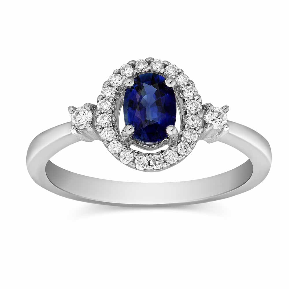 18K White Gold Oval Sapphire & Diamond Halo Ring | Borsheims