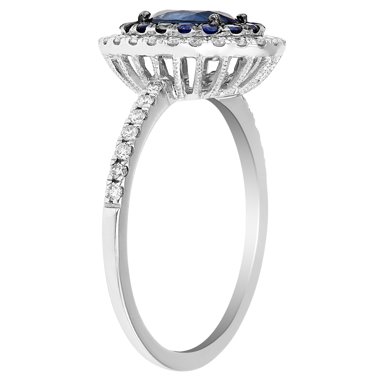 Oval Sapphire Ring with Double Sapphire & Diamond Halo in White Gold