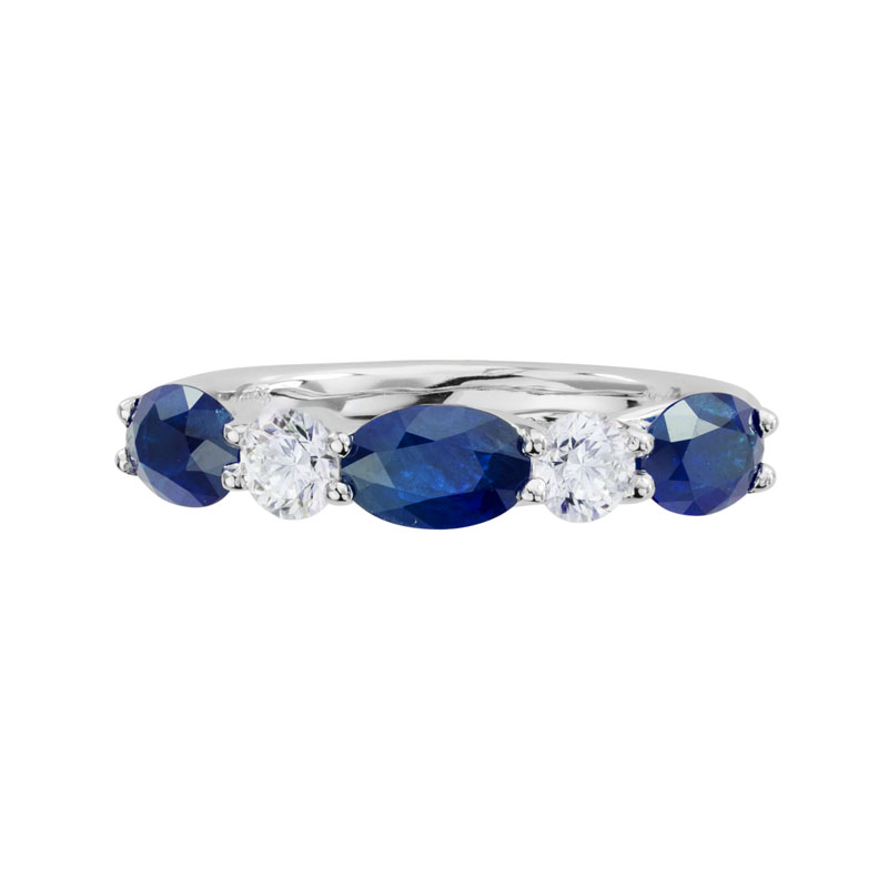 14K White Gold Oval Sapphire & Diamond Alternating Ring