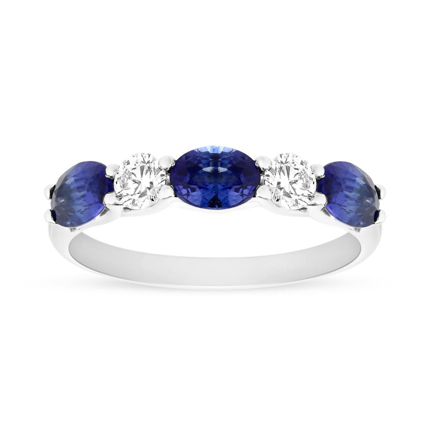 14K White Gold Oval Sapphire & Diamond Alternating Ring