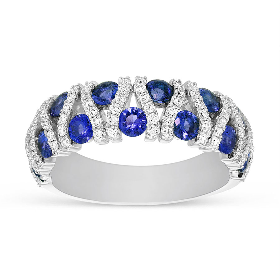 Sapphire & Diamond Bar Ring in White Gold
