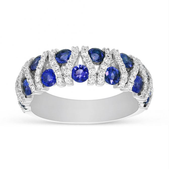 Sapphire & Diamond Bar Ring in White Gold
