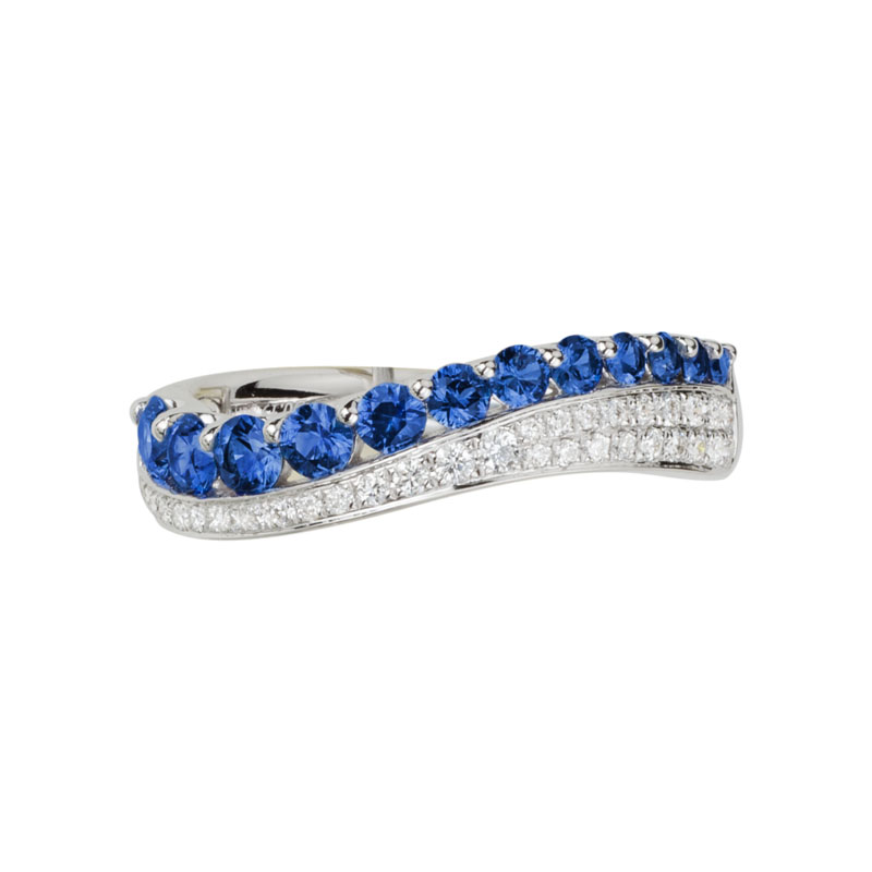 Sapphire & Diamond 2 Row Wave Ring in White Gold