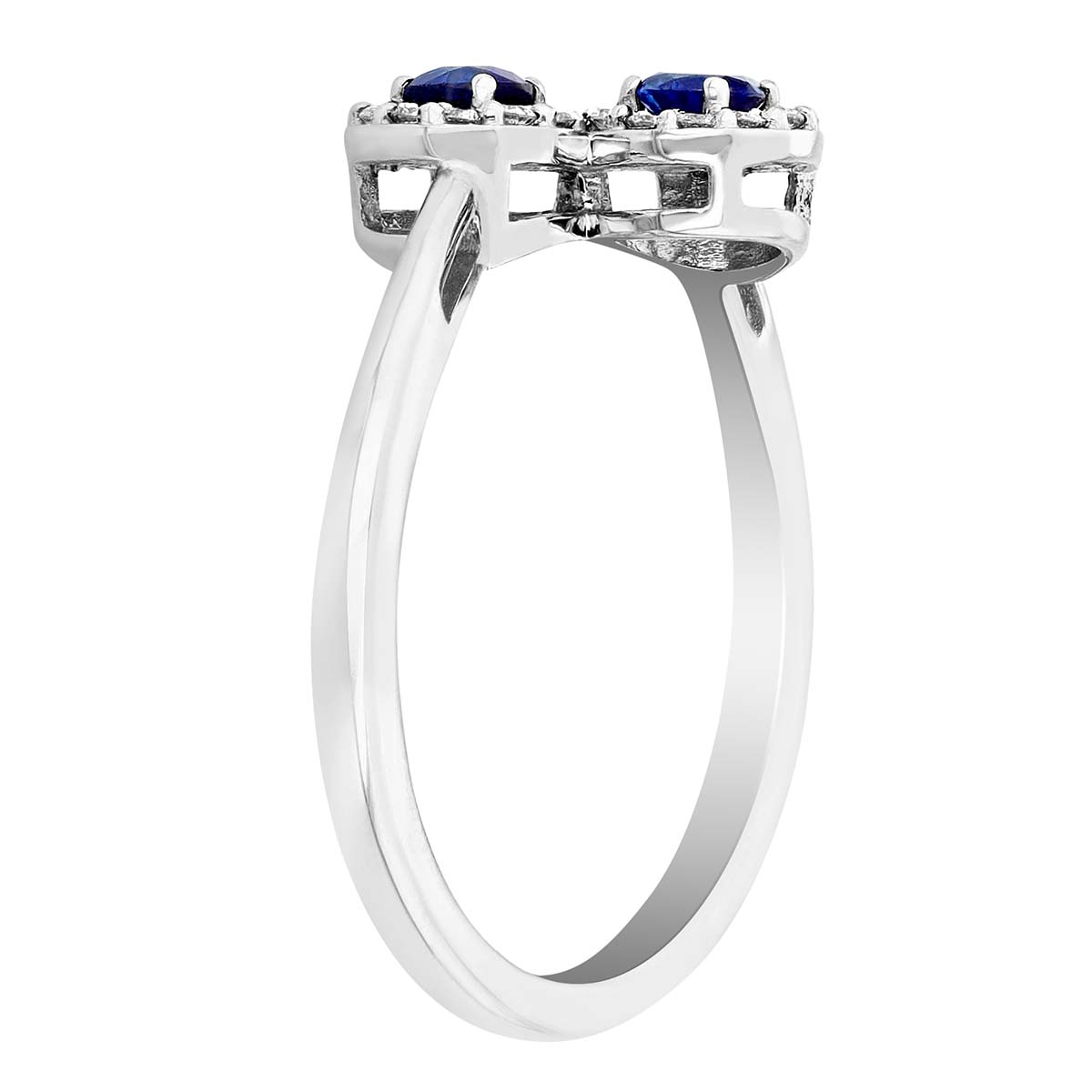 Round Sapphire Bypass Ring with Diamond Halo in White Gold