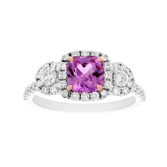 Cushion Pink Sapphire Diamond 3 Stone Ring In White Gold Borsheims