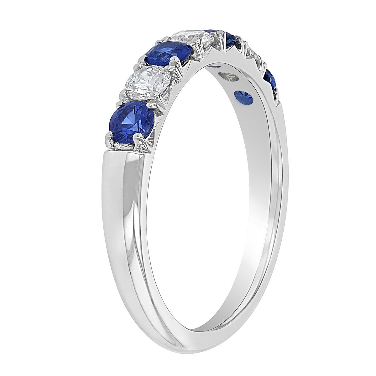 Sapphire & Diamond 7 Stone Alternating Ring in White Gold
