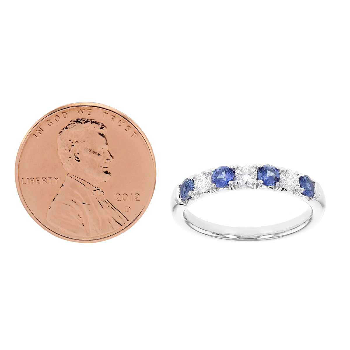 Sapphire & Diamond 7 Stone Alternating Ring in White Gold