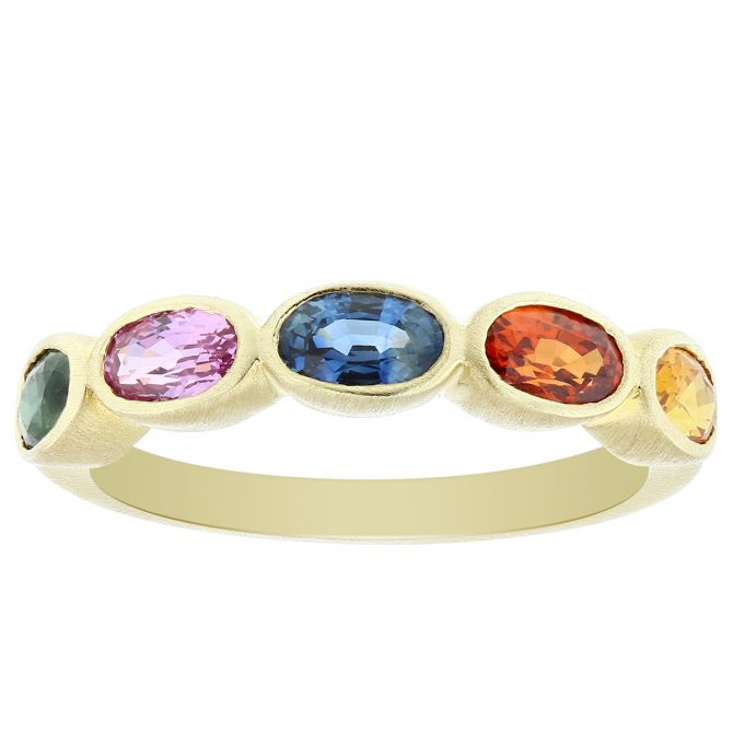 Oval Multicolor Sapphire  Ring in Yellow Gold