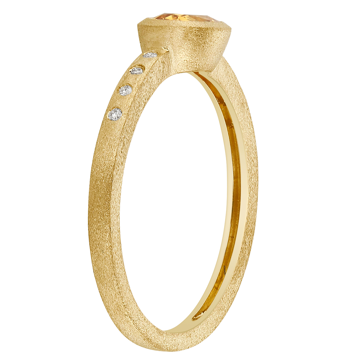 Oval Yellow Sapphire Bezel Set Ring with Diamonds in Matte Yellow Gold