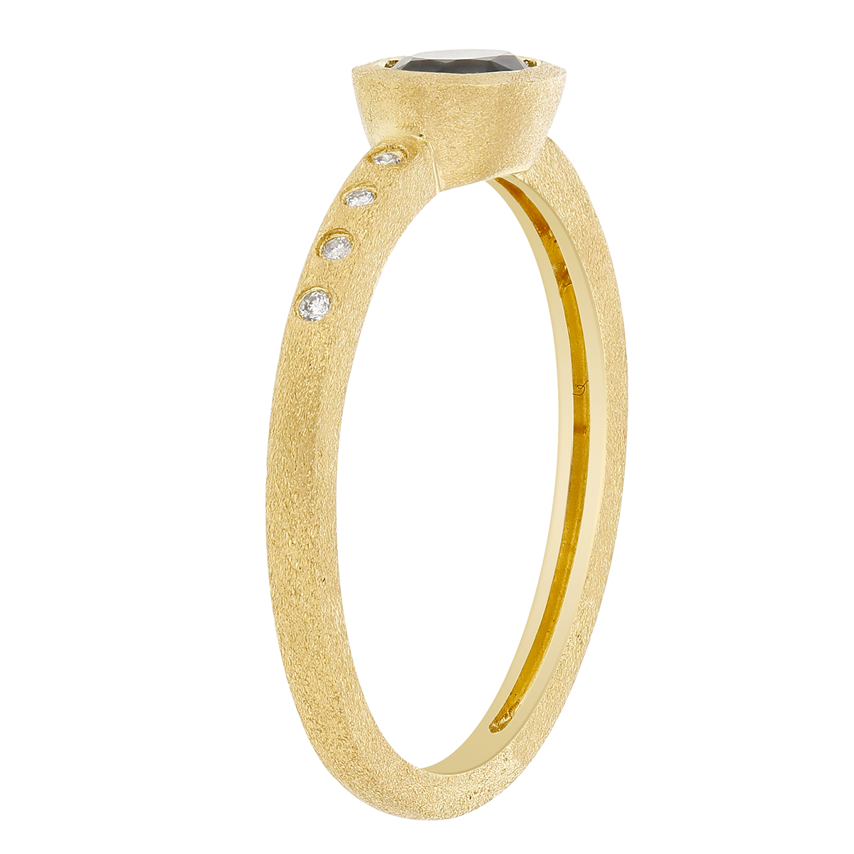 Oval Green Sapphire Bezel Set Ring with Diamonds in Matte Yellow Gold