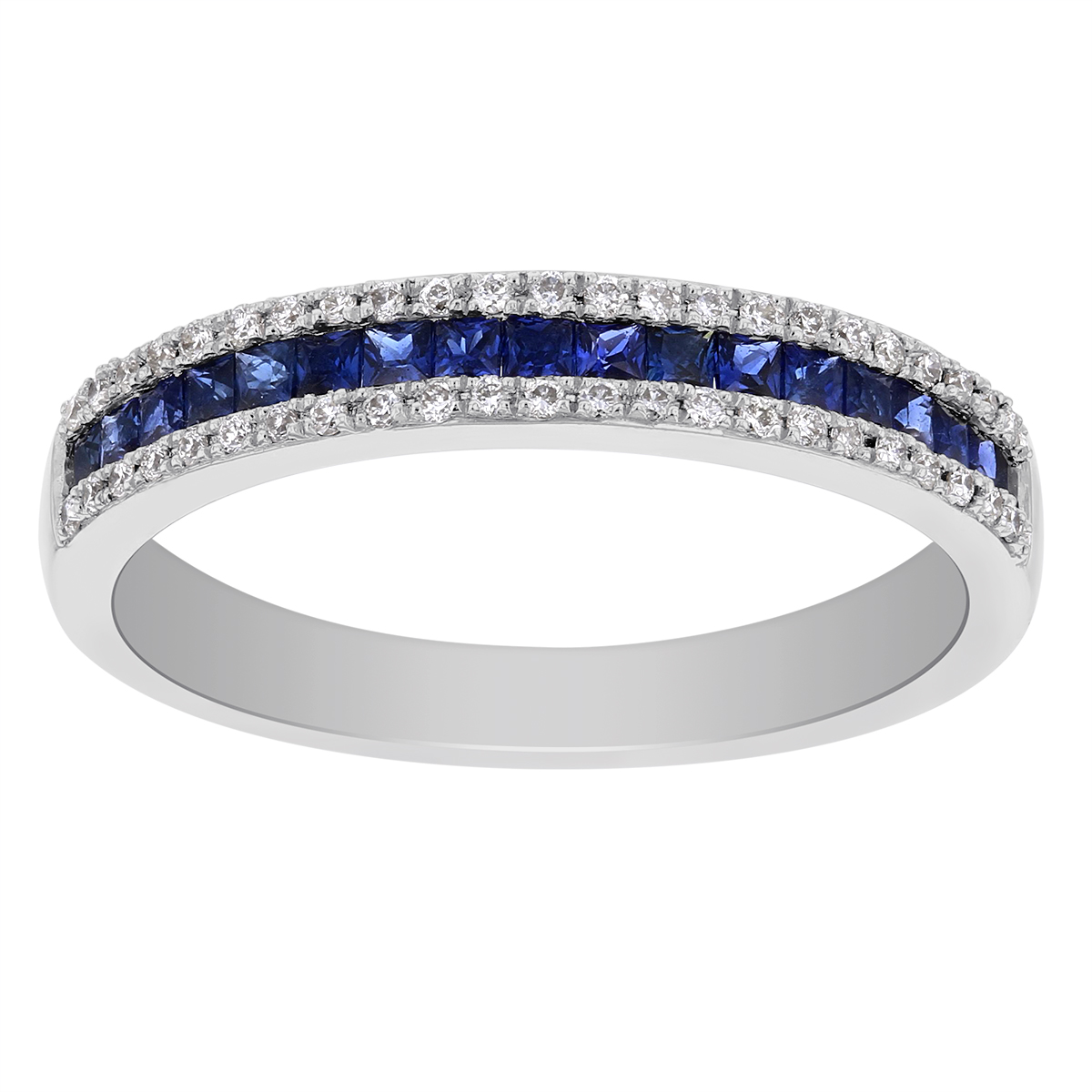 Princess Cut Sapphire & Diamond 3 Row Channel Set Ring in White Gold Borsheims