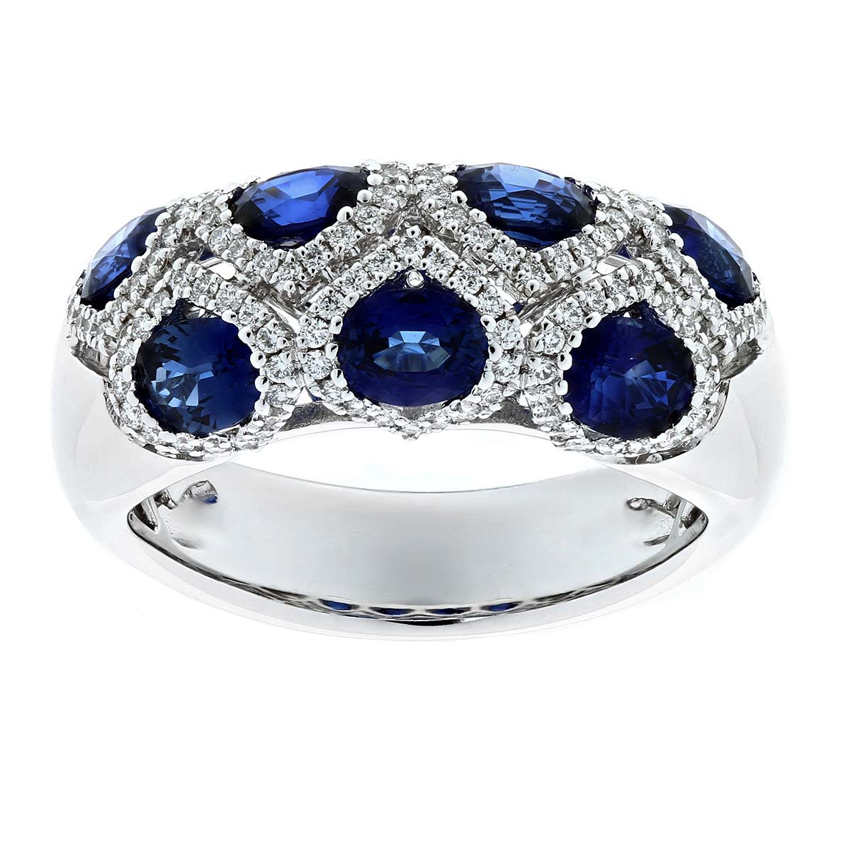 18K White Gold Round Sapphire & Diamond Lattice Ring Borsheims