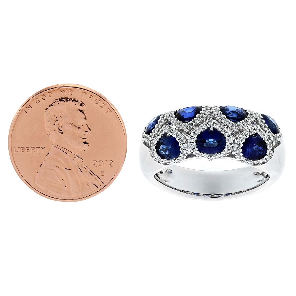 Round Sapphire & Diamond Lattice Ring in White Gold