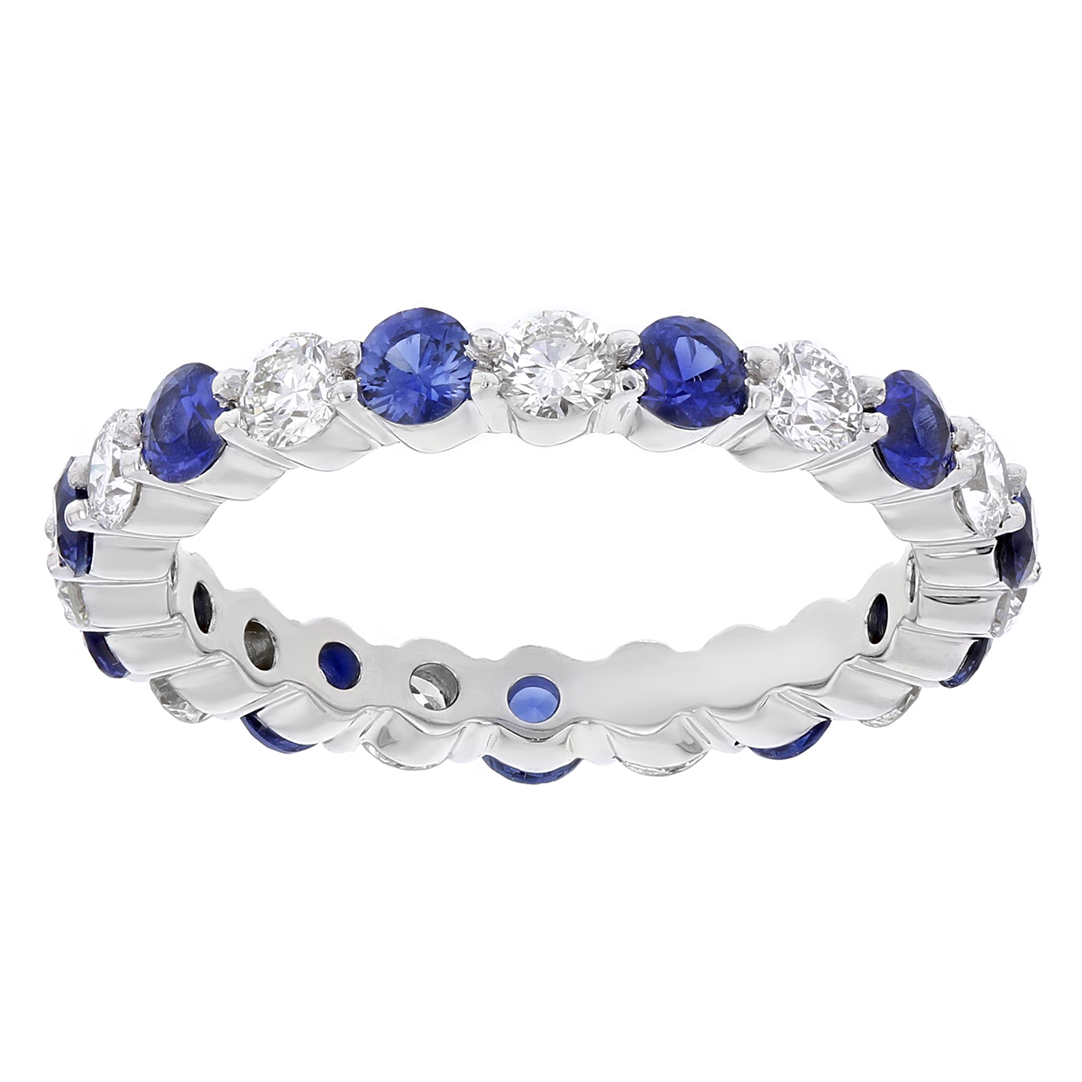 18K White Gold Sapphire & Diamond Shared Prong Eternity Band