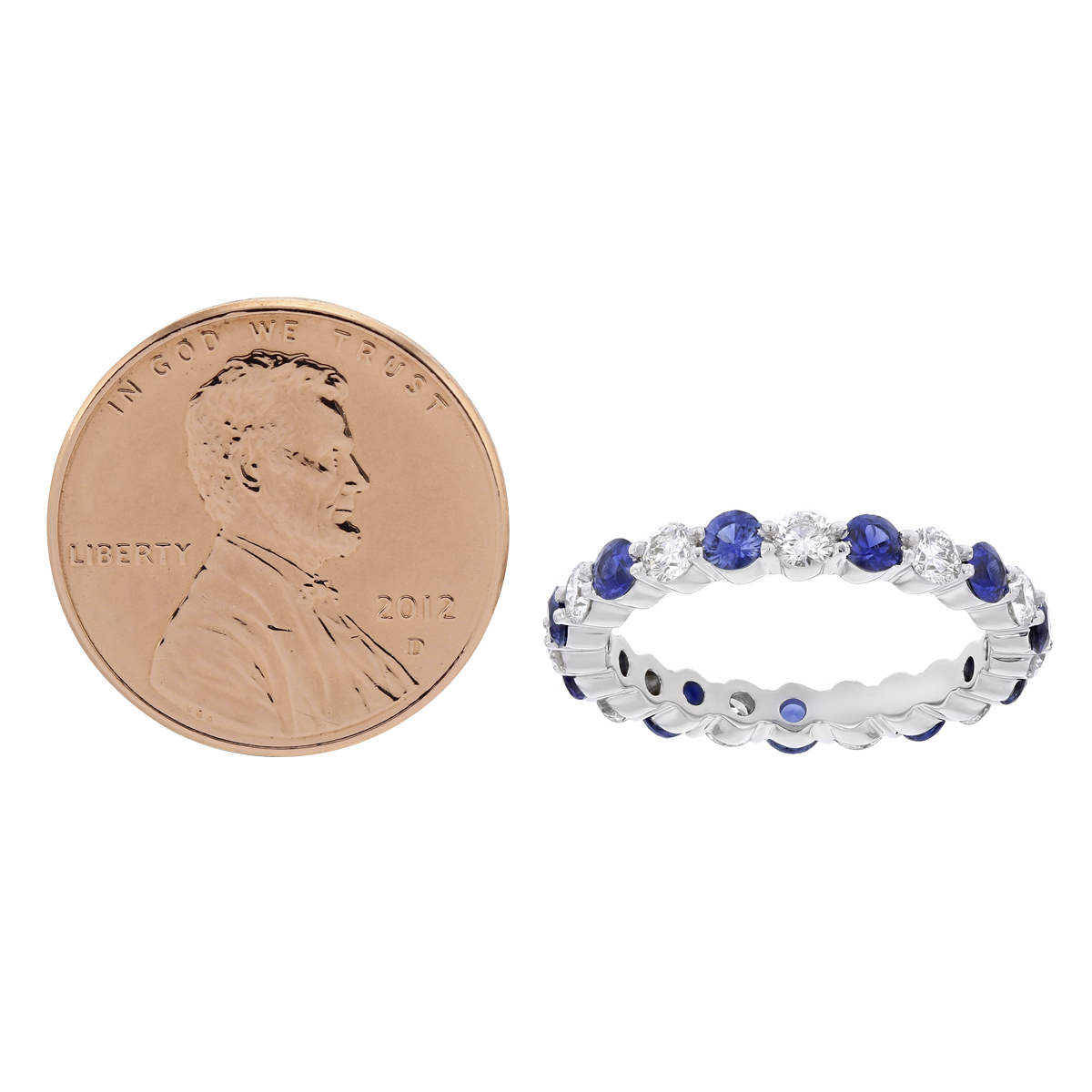 18K White Gold Sapphire & Diamond Shared Prong Eternity Band