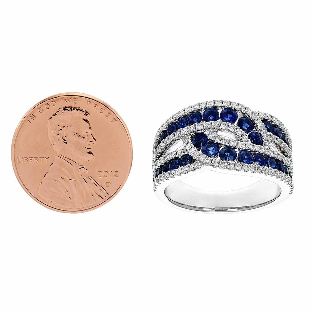 Sapphire & Diamond Crossover Twist Ring in White Gold