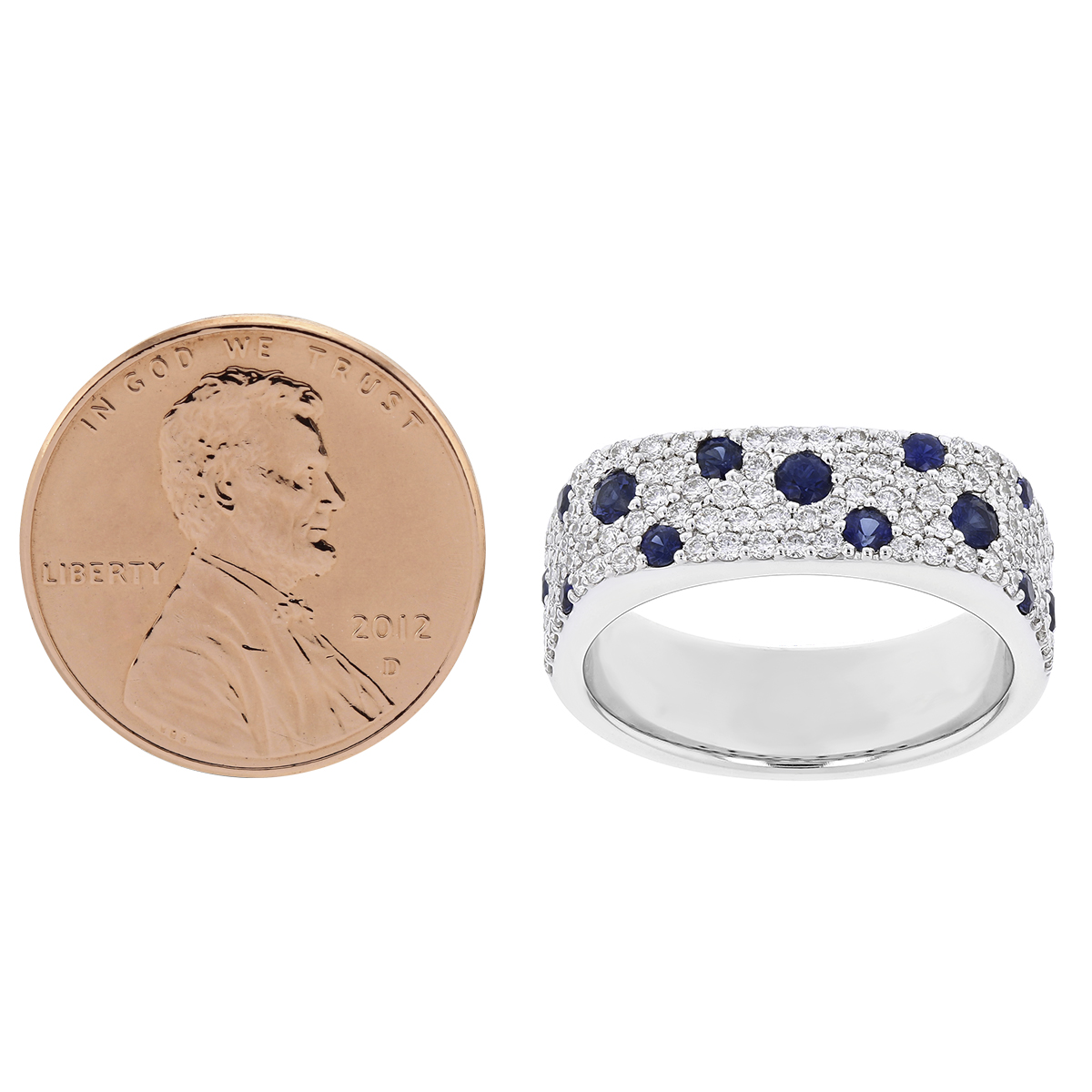 Sapphire & Diamond Pavé 5 Row Ring in White Gold