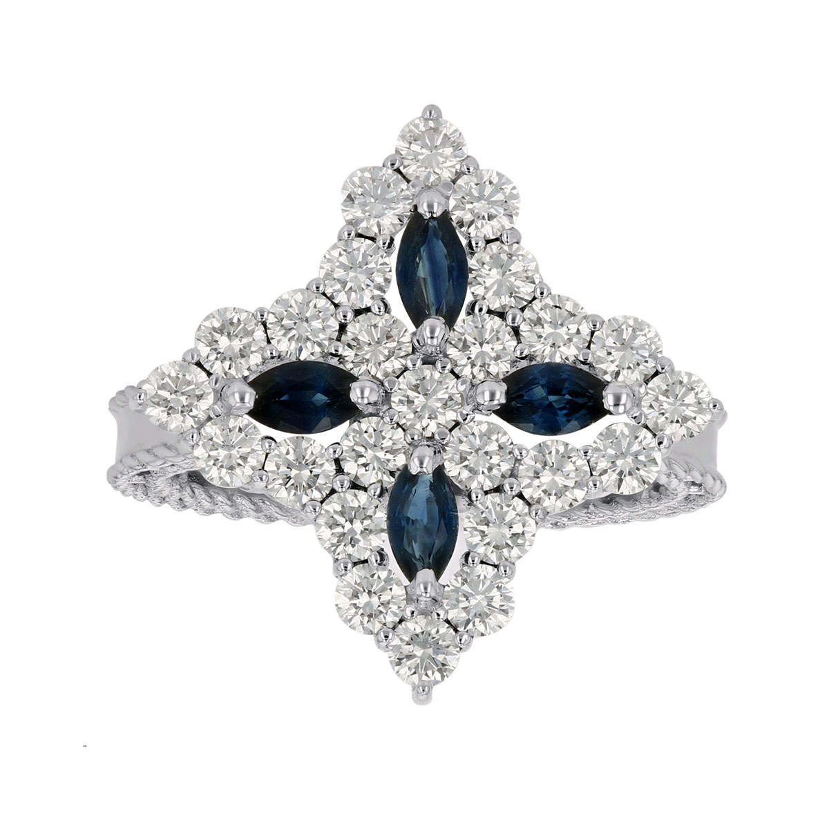Roberto Coin Princess Flower Diamond & Sapphire Ring in White Gold