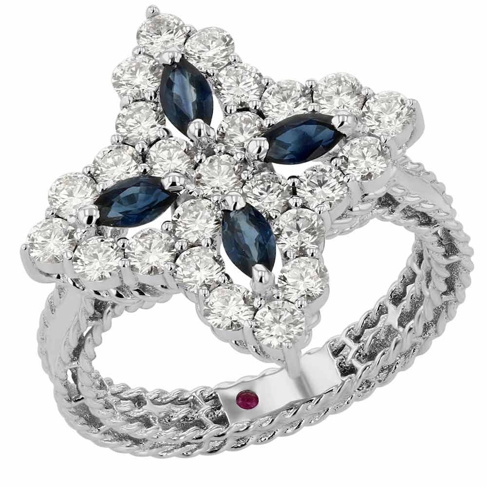 Roberto Coin Princess Flower Diamond & Sapphire Ring in White Gold