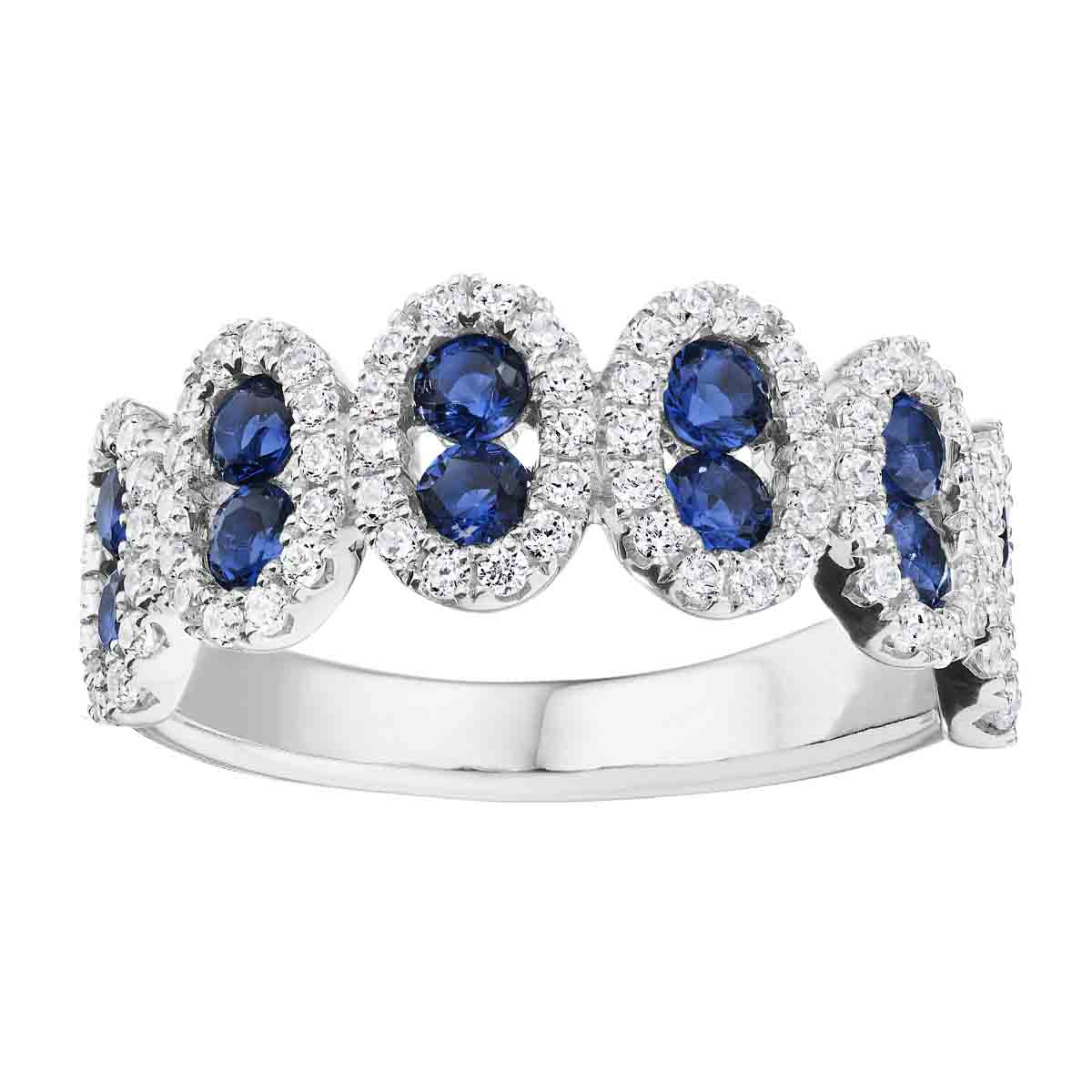 Sapphire & Diamond Halo Oval Station Ring in White Gold